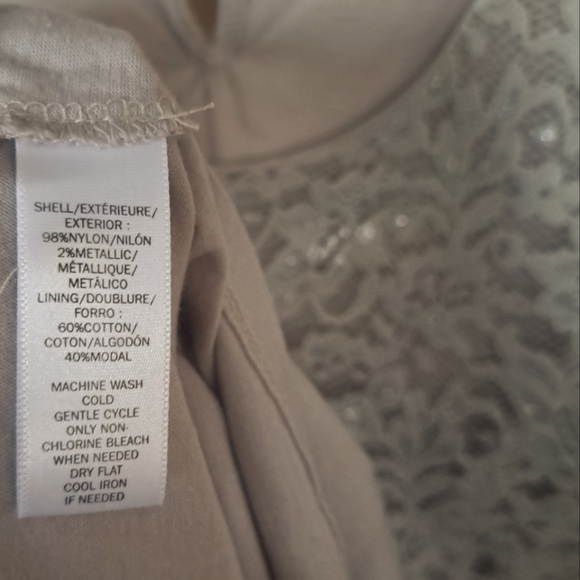 LOFT Lined Lace Overlay Shell Tank Blouse Taupe Gray with Silver accents sz S - Picture 5 of 5